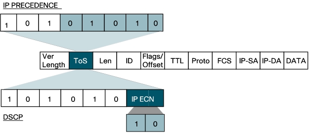 Location of ToS bits in the IP header.